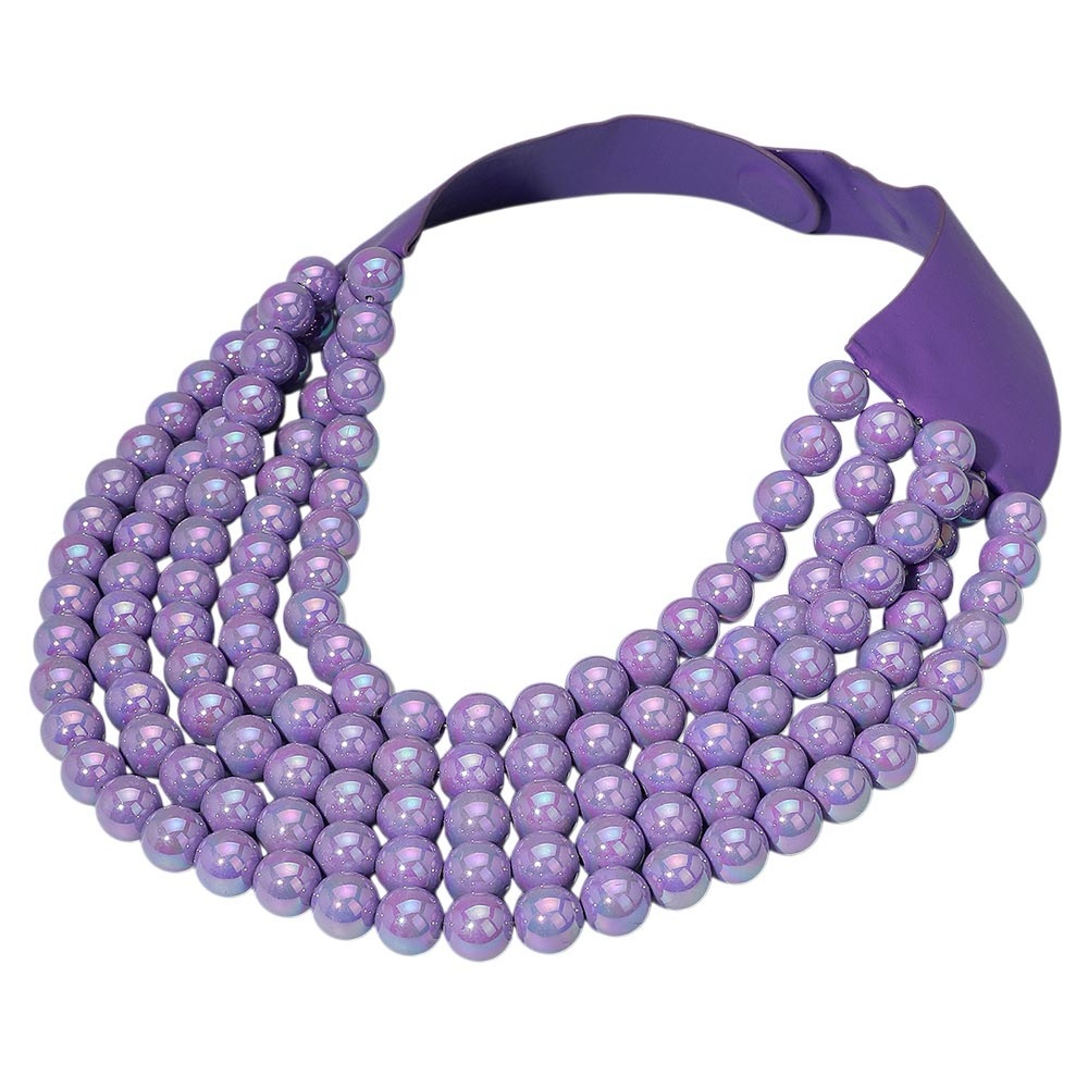 Purple Multi-Strands Beaded Necklace with Magnetic Closure NWOT